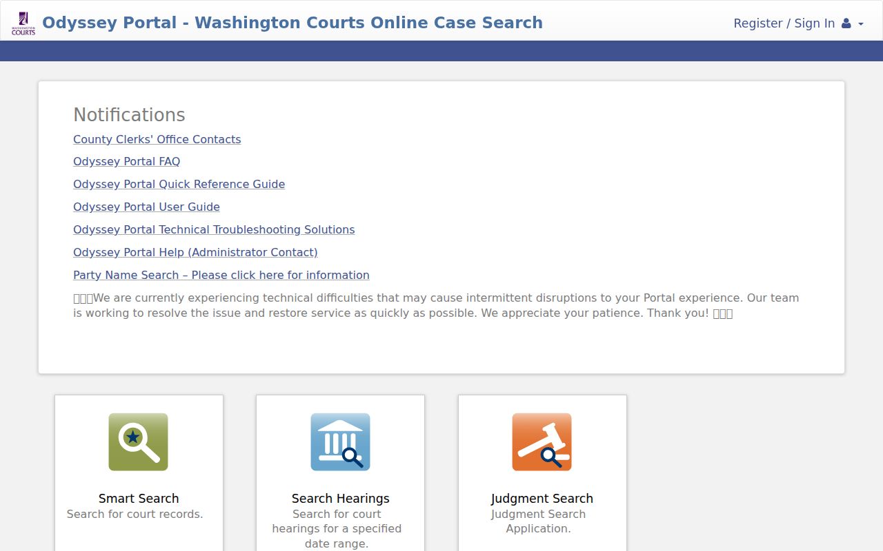 Kittitas County criminal court case lookup in Odyssey Portal