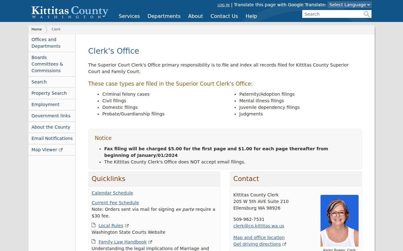 Kittitas County criminal court case records at the Superior Court Clerk