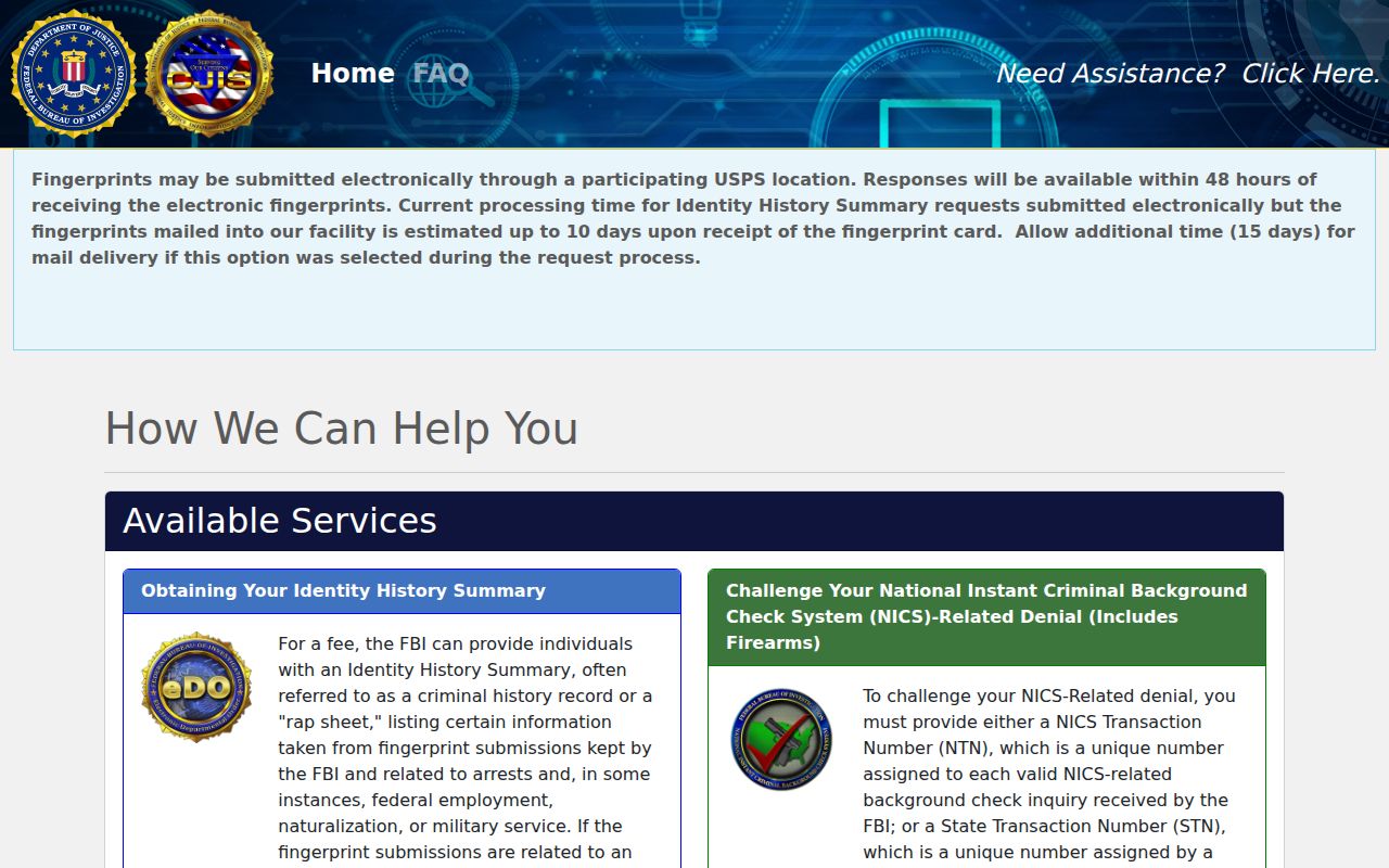 Kittitas County criminal history FBI identity review portal