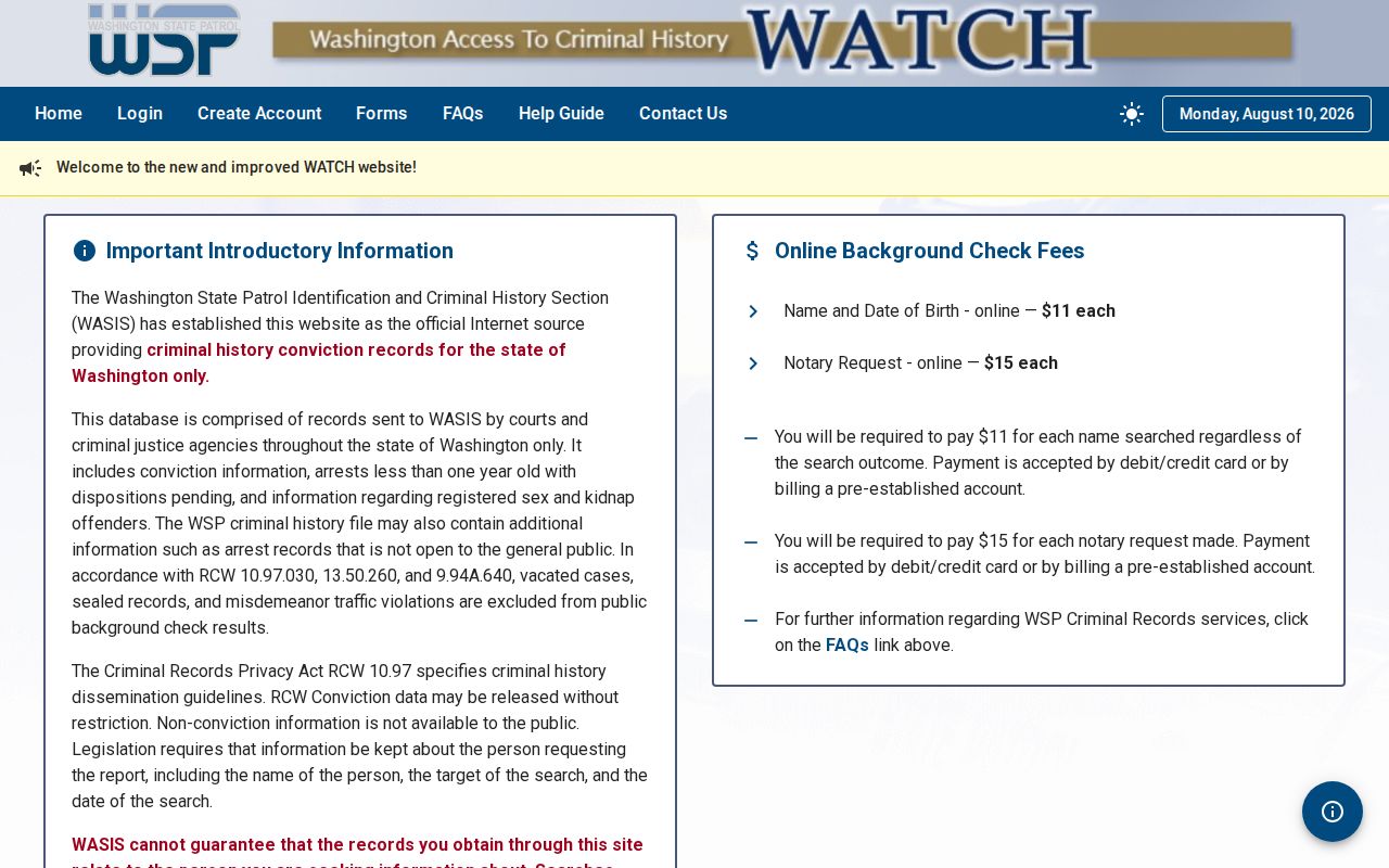 Kittitas County criminal history search through Washington WATCH